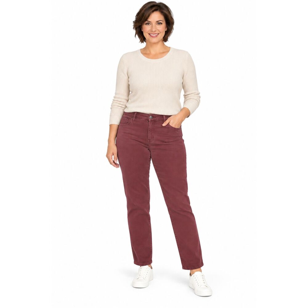 Deep Burgundy Avery Straight Leg Pull-On Slimming Jeans Gloria Vanderbilt Sz 14.